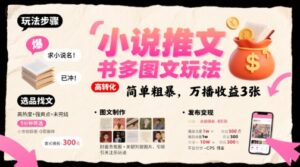 小说推文小红书多图文玩法，简单粗暴，万播收益3张-川川创富网