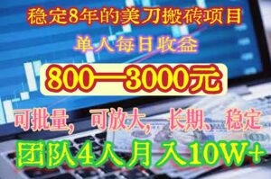 稳定8年的美刀搬砖项目,单人每日收益800—3000.团队4人月入10W+.可线下-川川创富网
