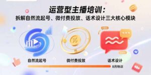 运营型主播培训:拆解自然流起号、微付费投放、话术设计三大核心模块-8月-川川创富网