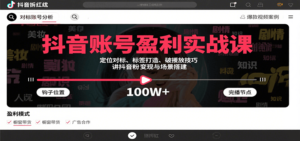 抖音账号盈利实战课,定位对标、标签打造、破播放技巧,讲涨粉变现与场景搭建-川川创富网