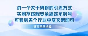 2025关于男粉的引流方式实测不违规安全稳定不封号可套到各个行业中变文案即可-川川创富网