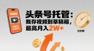 【头条号托管 】我存视频到草稿箱,你每天5分钟发布,最高月入2W+【揭秘】-川川创富网