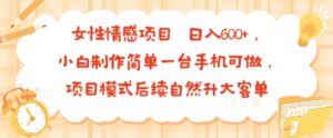 女性情感项目 小白制作简单一台手机可做 项目模式后续自然升大客单 日入6张-川川创富网