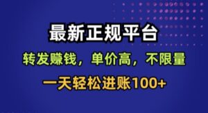 最新正规平台,转发賺钱,单价高,不限量,一天轻松进账100+【揭秘】-川川创富网