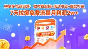 拼多多电商运营:微付费起店+活动引流+爆款打造 7天拉爆免费流量月利润2w+-川川创富网