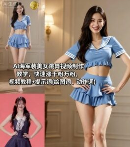 AI海军装美女跳舞视频制作教学，快速涨千粉万粉，视频教程+提示词(绘图词、动作词)-川川创富网