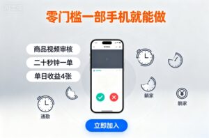 零门槛一部手机就能做,商品视频审核,通勤躺家碎片时间都能做,二十秒钟一单,单日收益4张【揭秘】-川川创富网