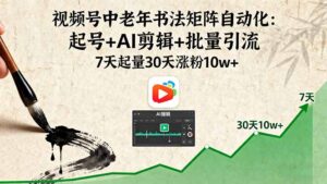 视频号中老年书法矩阵自动化:起号+AI剪辑+批量引流 7天起量30天涨粉10w+-川川创富网