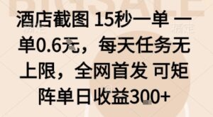 酒店截图15秒一单,一单0.6米,每天任务无上限,全网首发可矩阵单日收益3张【揭秘】-川川创富网