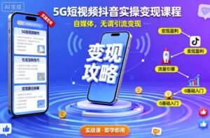 5G短视频抖音实操变现课程,自媒体,无谓引流变现-川川创富网
