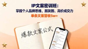IP文案密训班:掌握个人品牌思维、朋友圈、高价成交力,单条文案营收5w+-川川创富网