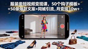 服装类短视频变现课,50个钩子模板+50条爆款文案+同城引流,月变现10w+-川川创富网