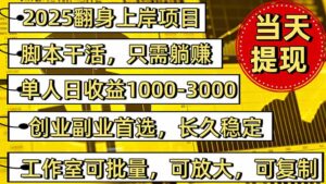 稳定八年美金掘金2.0脚本干活,只需躺赚。单人日收益1000-3000可批量、…-川川创富网