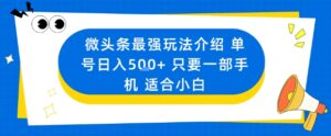 微头条最强玩法介绍一个号日入5张+只要一部手机适合小白-川川创富网