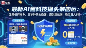 最新AI黑科技撸头条搬运,无需任何指令,三秒钟给你改头换面,原创度直接拉满,稳定日入3张【揭秘】-川川创富网