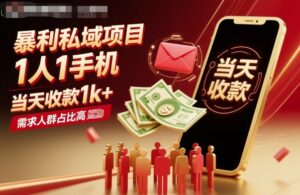 暴利私域项目1人1手机,当天收款1k+,需求人群占比高,当天就能见到钱-川川创富网