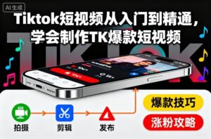 Tiktok短视频从入门到精通,学会制作TK爆款短视频-川川创富网