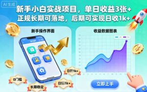 新手小白实战项目,单日收益3张+,正规长期可落地,后期可实现日收1k+【揭秘】-川川创富网