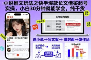 小说推文玩法之快手爆款长文借鉴起号实操，小白30分钟就能学会，纯干货-川川创富网