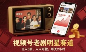 视频号老剧明星赛道，日入5张，人人可做，每天2小时-川川创富网