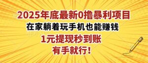 2025年底最新0撸暴利项目,在家也能躺赚,1元秒提现,有手就行!-川川创富网