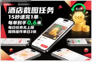 酒店截图任务，15秒速完1单，每单到手0.6米，每日任务无上限，全网首发玩法，矩阵操作单日3张【揭秘】-川川创富网