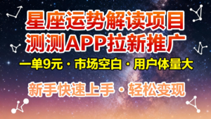 星座运势解读项目,测测APP拉新推广,9元/单,市场空白,用户体量大,新手也能快速…-川川创富网