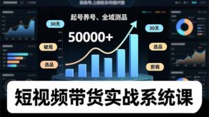 短视频带货实战系统课，起号养号、选品剪辑、全域测品，新手30天破局月佣金50000+-川川创富网