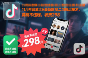 11月抖音某大V最新影视二创搬运技术，洗稿不违规，收费298-川川创富网