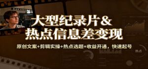 大型纪录片&热点信息差变现：原创文案+剪辑实操+热点选题+收益开通，快速起号-川川创富网