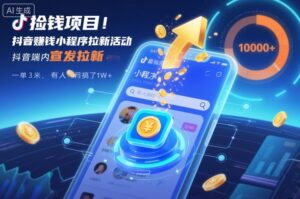 捡钱项目！抖音賺钱小程序拉新活动，抖音端内宣发拉新，一单3米，有人半个月搞了1W+-川川创富网