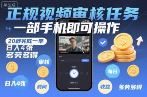 正规视频审核任务，一部手机即可操作，20秒完成一单，日入4张，多劳多得【揭秘】-川川创富网