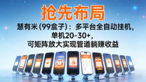 抢先布局慧有米(99盒子)：多平台全自动挂机，单机20-30+，可矩阵实现管道躺赚-川川创富网