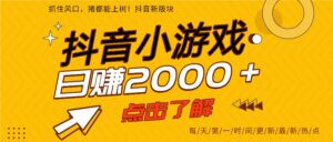 5年爆火的抖音小游戏项目,一部手机日入2000+-川川创富网