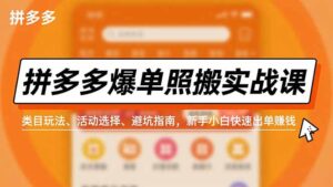 拼多多爆单照搬实战课，类目玩法、活动选择、避坑指南，新手小白快速出单赚钱-川川创富网