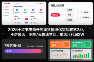 2025小红书电商开店卖货精细化实战教学2.0，不讲废话，小白7天快速学会，单店月利润2W-川川创富网