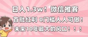 日入1.3w!微信推客,首批红利,未来10年最大的风口,0门槛,人人可做!-川川创富网