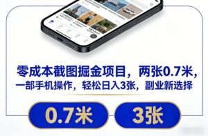 零成本截图掘金项目，两张0.7米，一部手机操作，轻松日入3张，副业新选择【揭秘】-川川创富网