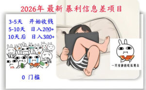 2026年最新暴利信息差项目:3-5天开始收米,10天后稳定3张,0门槛,每天两三个小时搞定-川川创富网