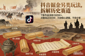 抖音掘金另类玩法，拆解历史赛道，7条作品涨粉300W+，点赞量高达900W，只讲核心逻辑，干货分享-川川创富网