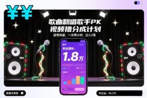 歌曲翻唱歌手PK视频撸分成计划，自带流量，一天两小时，日入2张-川川创富网