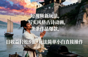 短视频新玩法，写实风格古诗动画，条条作品爆款，日收益轻松8张+玩法简单小白直接操作-川川创富网