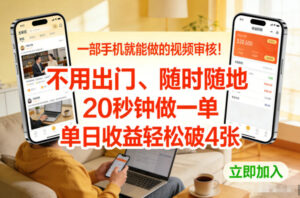 一部手机就能做的视频审核！不用出门，随时随地，20秒钟做一单，单日收益轻松破4张【揭秘】-川川创富网