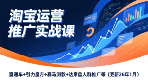 淘宝运营推广实战课，直通车+引力魔方+赛马测款+达摩盘人群推广等(更新26年1月-川川创富网