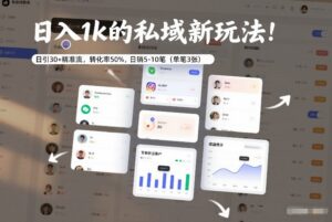 日入1k的私域新玩法：日引30+精准流，转化率50%，日销5-10笔(单笔3张)-川川创富网