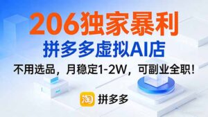 206独家暴利，拼多多虚拟AI店，不用选品，月稳定1-2W，可副业全职！-川川创富网
