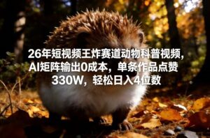 26年短视频王炸赛道动物科普视频，AI矩阵输出0成本，单条作品点赞330W，轻松日入4位数-川川创富网