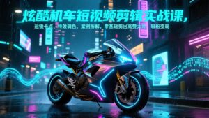 炫酷机车短视频剪辑实战课，运镜卡点、特效调色、案例拆解，零基础剪出高赞大片，吸粉变现-川川创富网