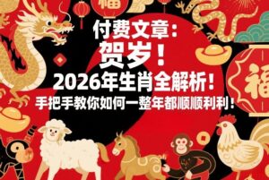 付费文章：贺岁！2026年生肖全解析！手把手教你如何一整年都顺顺利利！-川川创富网