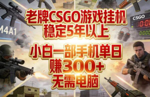 老牌CSGO游戏挂G，稳定5年以上，小白一部手机单日賺3张+，无需电脑【揭秘】-川川创富网